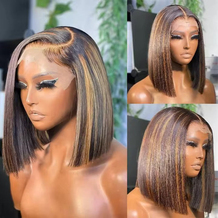 Raw straight piano bob wig. 100% human hair. HD lace 200g