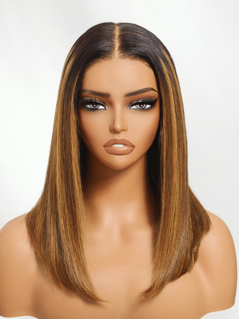 Blonde highlight Yaki straight wig HD lace wig