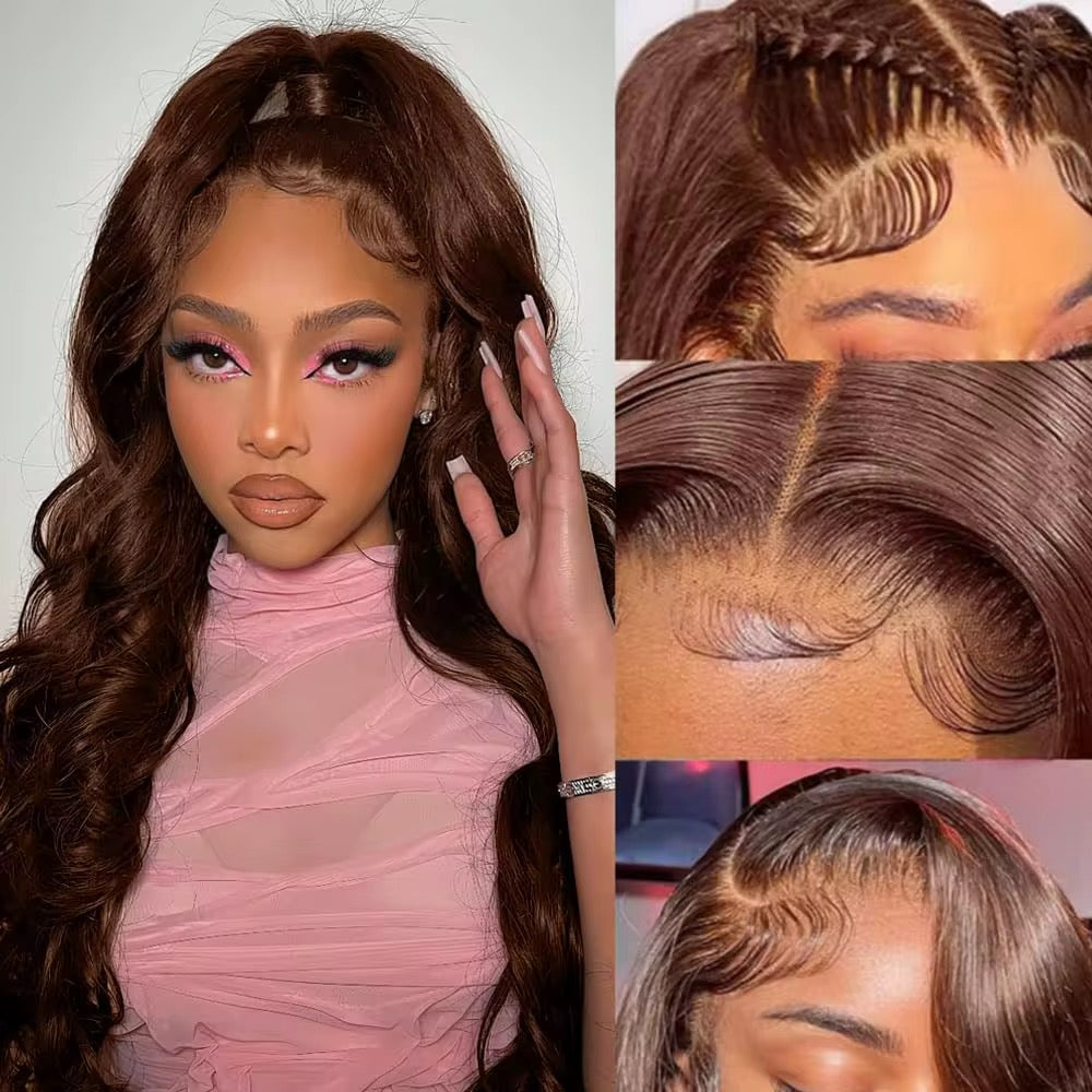CurlyViva donor body wavy wig. Chestnut brown 13x6 HD frontal lace wig