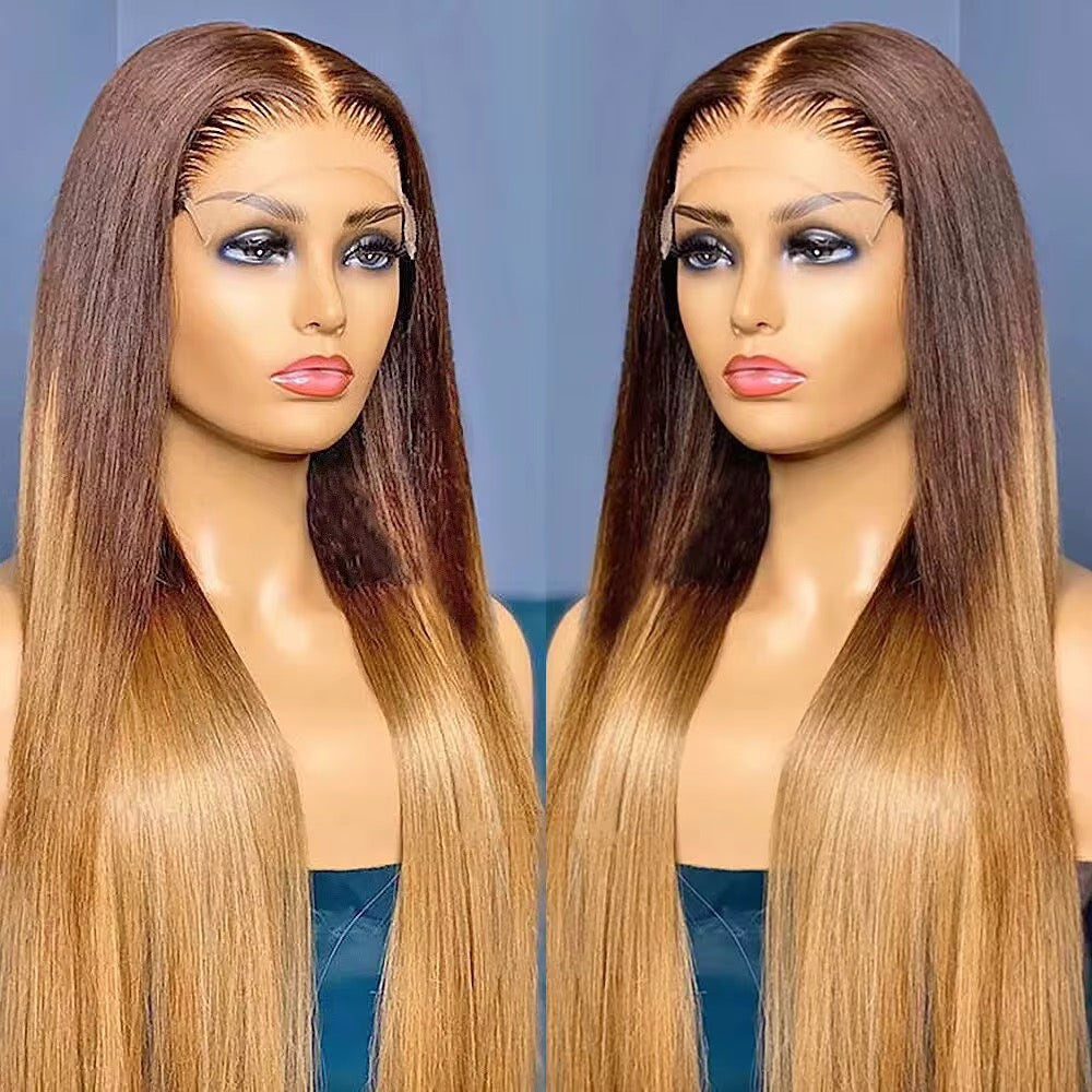 Luxury Ombré bone straight 100%human hair glueless HD lace wig