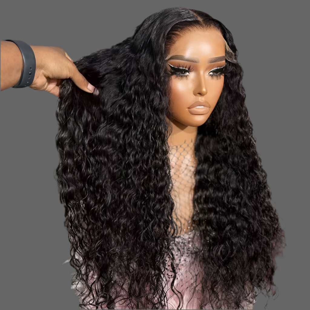 CurlyViva luxury human hair HD lace glueless water wave wig