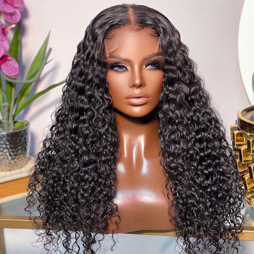 CurlyViva luxury human hair pre-everything HD lace glueless water wave wig