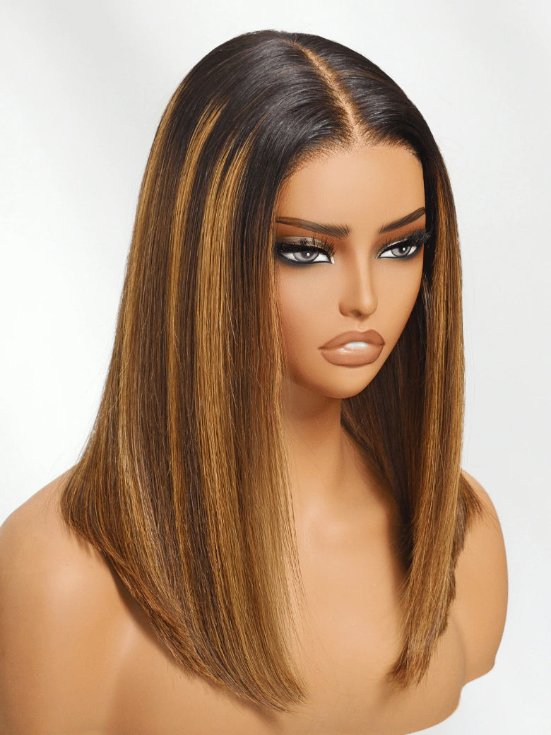 Blonde highlight Yaki straight wig HD lace wig