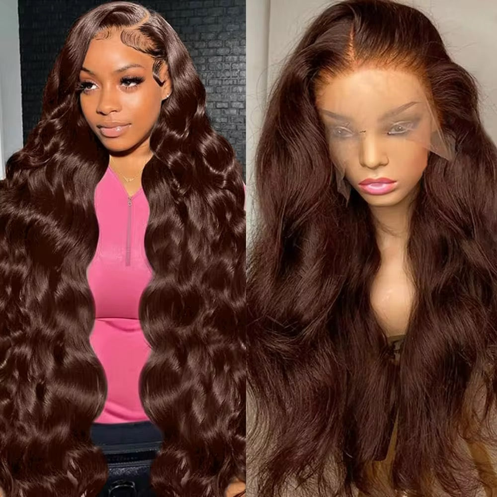 CurlyViva donor body wavy wig. Chestnut brown 13x6 HD frontal lace wig