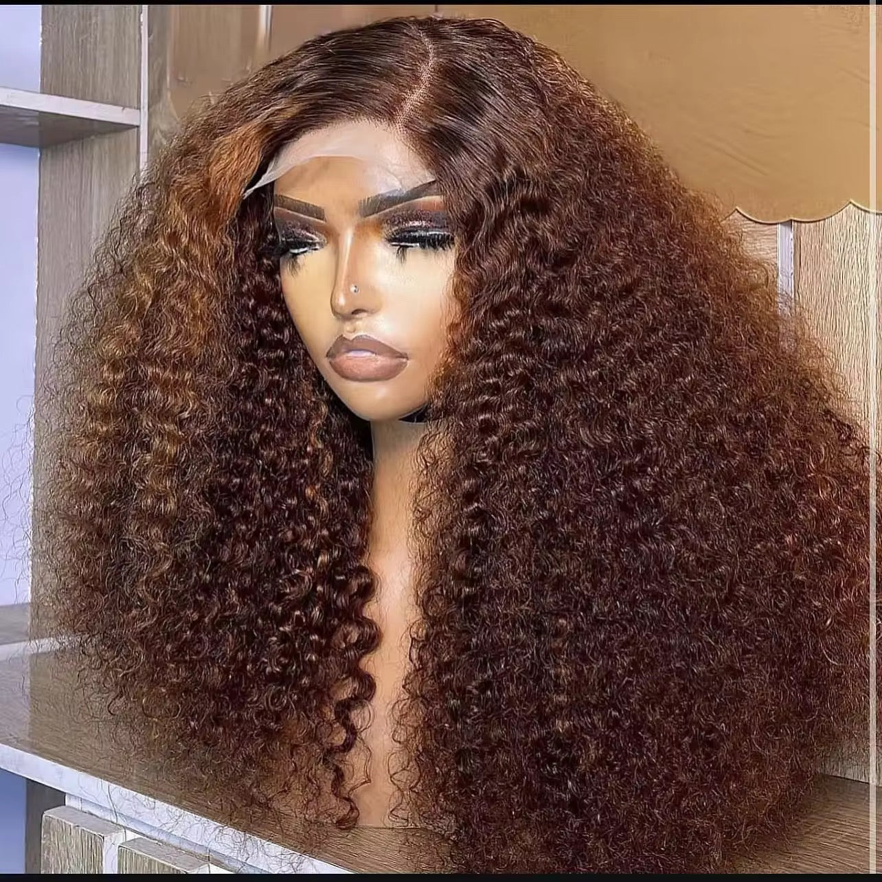 Deep curly hightlight wig.100% human hair 4x4 HD lace closure wig