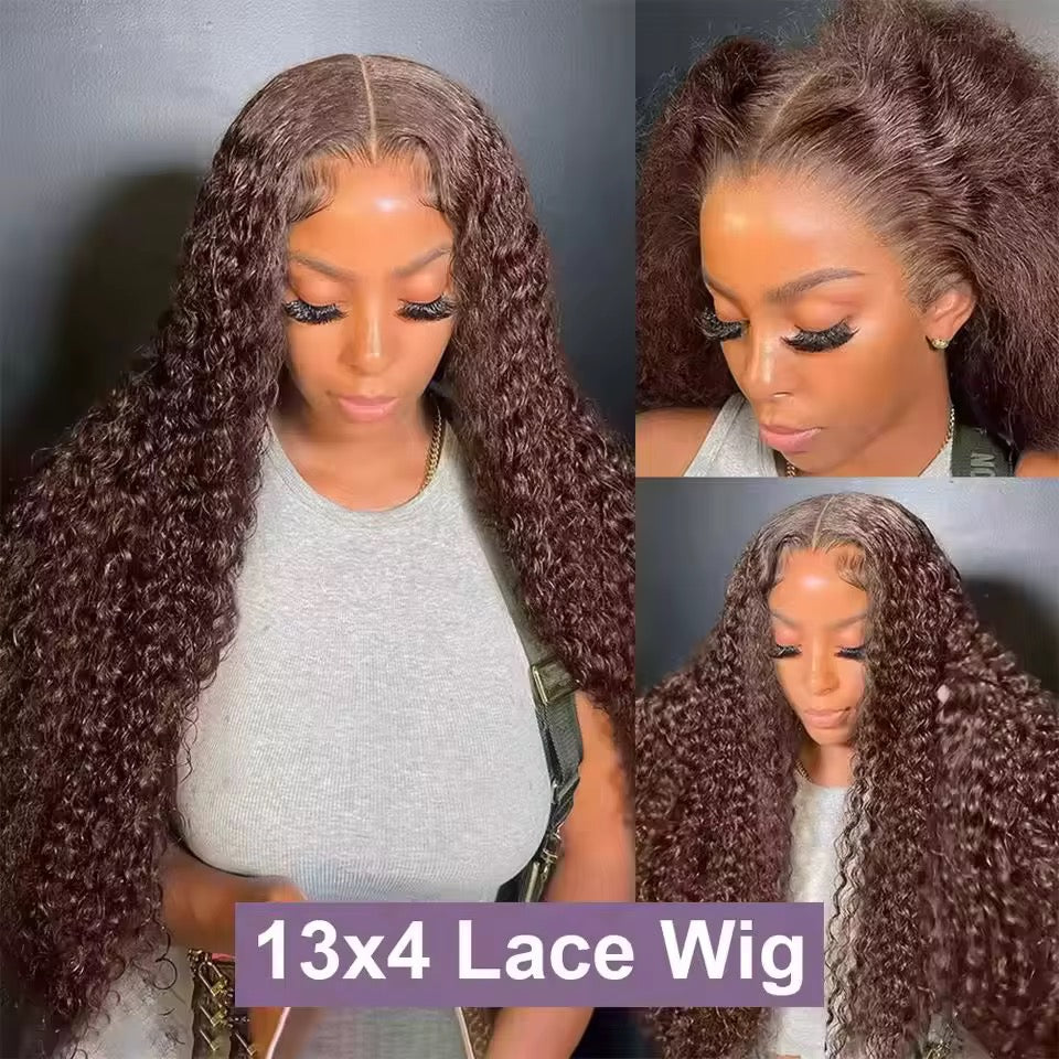 CurlyViva chocolate brown luxury water wavy HD lace frontal wig