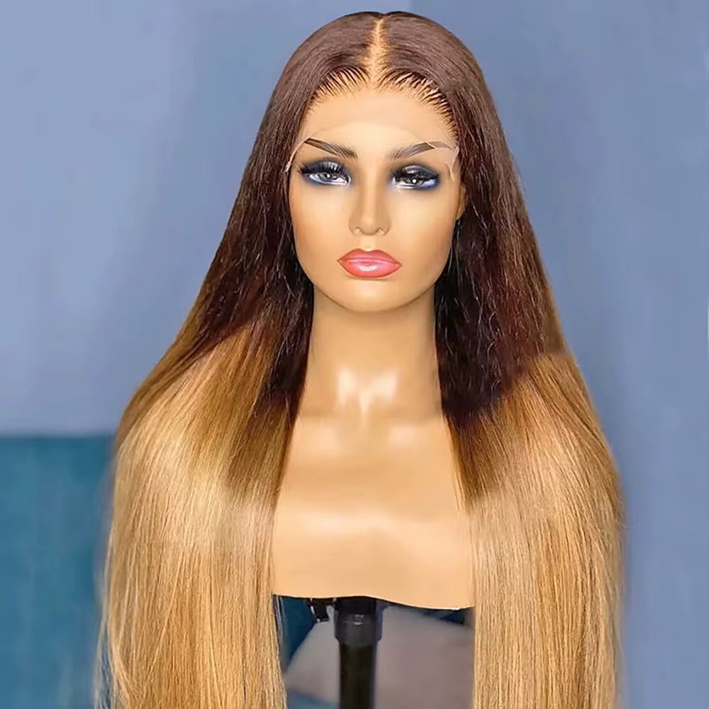 Luxury Ombré bone straight 100%human hair glueless HD lace wig