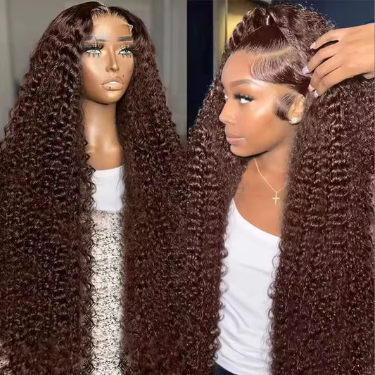 CurlyViva chocolate brown luxury water wavy HD lace frontal wig