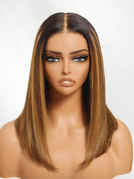 Blonde highlight Yaki straight wig HD lace wig