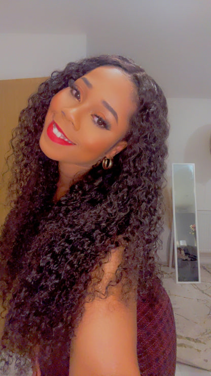 CurlyViva glueless water wave virgin hair wig 9x6 HD lace 250g