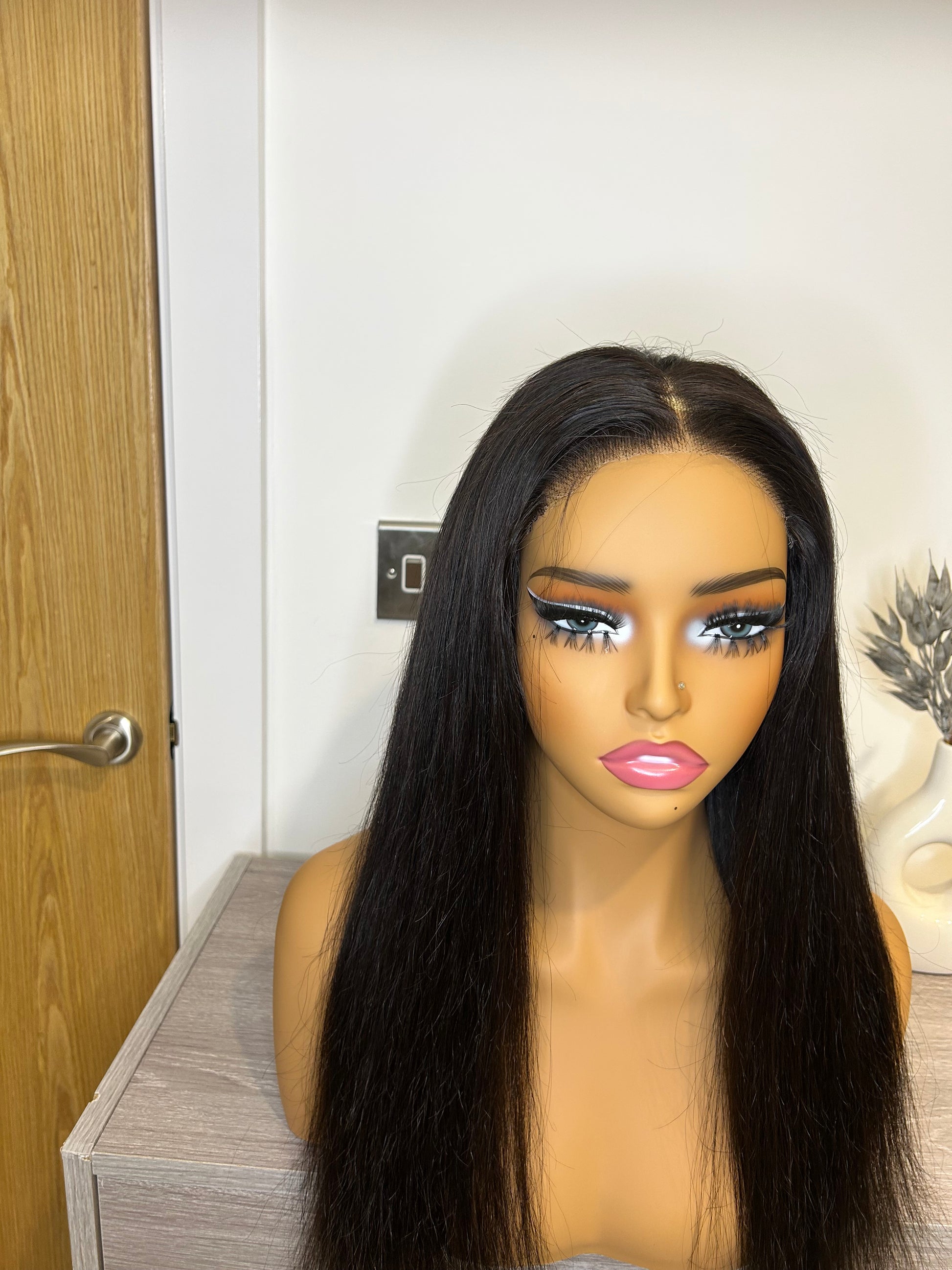 “CurlyViva human hair HD lace front straight wig 200% density”