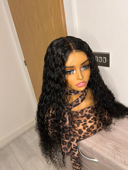 CurlyViva glueless water wave virgin hair wig 9x6 HD lace 250g