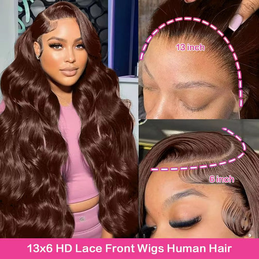CurlyViva donor body wavy wig. Chestnut brown 13x6 HD frontal lace wig