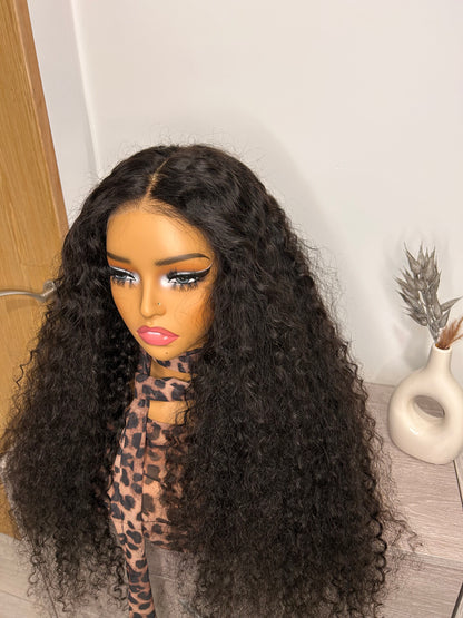 CurlyViva glueless water wave virgin hair wig 9x6 HD lace 250g