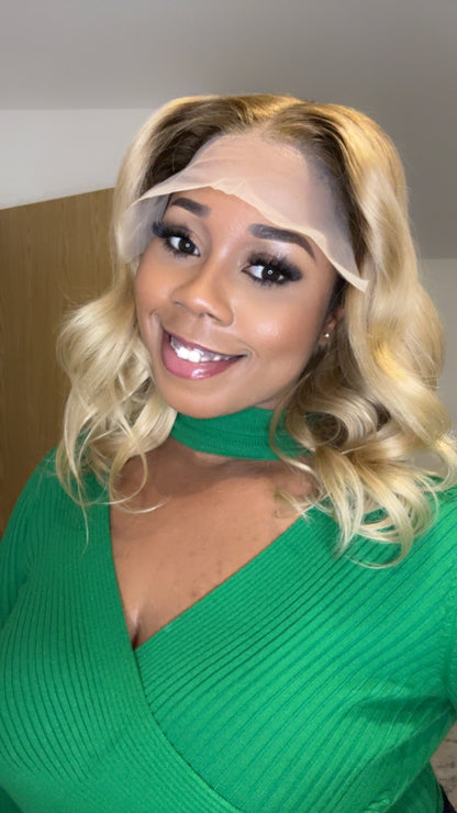 Blonde wavy bob wig, HD lace 7x5 glueless wig