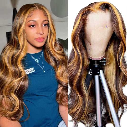 Luxury body wavy highlight frontal wig.HD lace