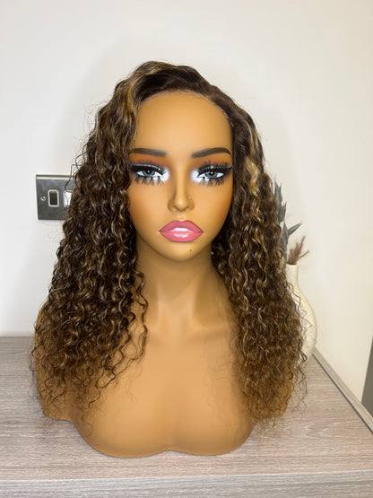 Luxury curly highlight wig 5x5 transparent lace frontal 250g virgin human hair”