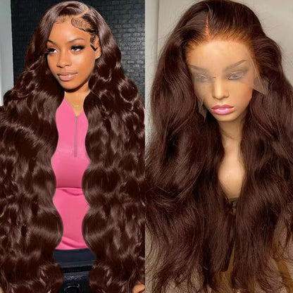 CurlyViva donor body wavy wig. Chestnut brown 13x6 HD frontal lace wig