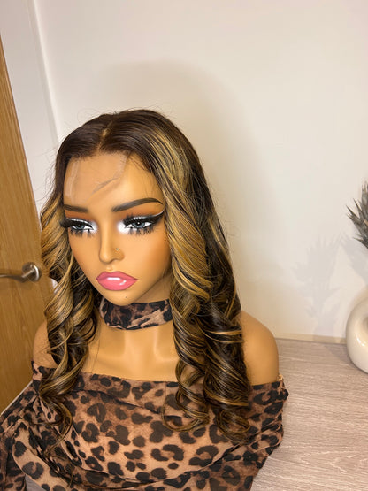 Luxury body wavy highlight frontal wig.HD lace