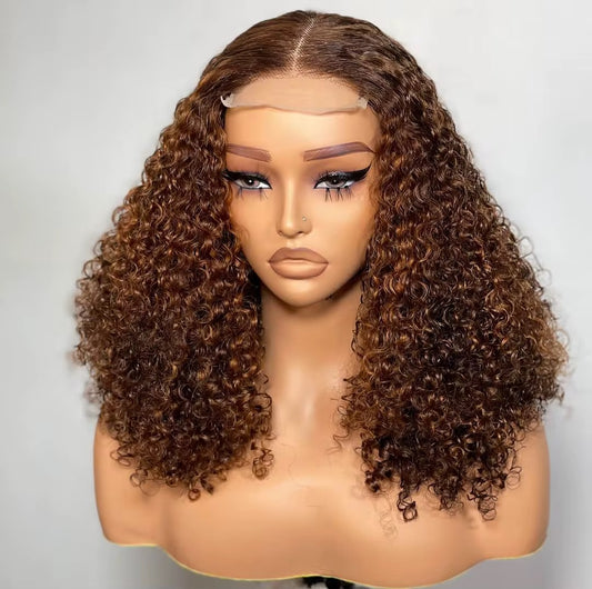 Deep curly hightlight wig.100% human hair 4x4 HD lace closure wig