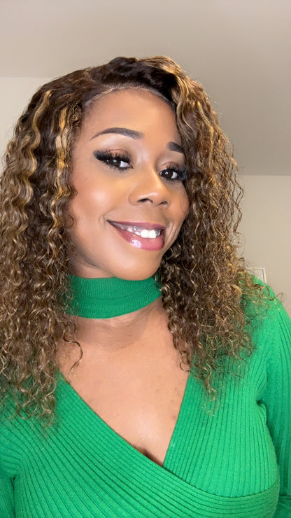 Luxury Curly highlight wig. 5x5 transparent lace frontal, 250g. 100% virgin human hair