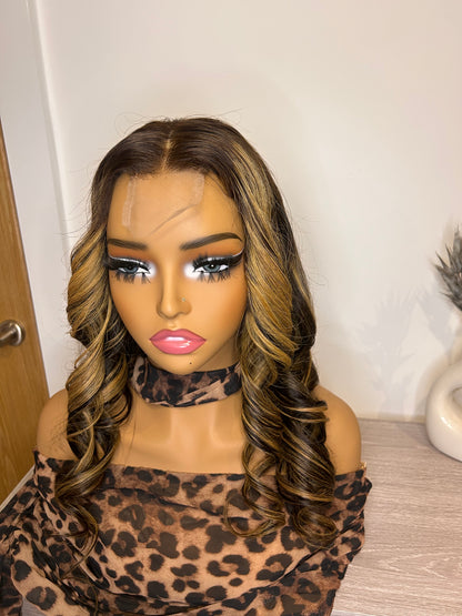 Luxury body wavy highlight frontal wig.HD lace
