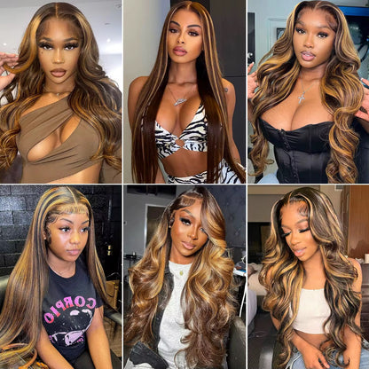 Luxury body wavy highlight frontal wig.HD lace
