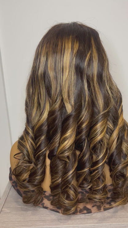 Luxury body wavy highlight frontal wig.HD lace