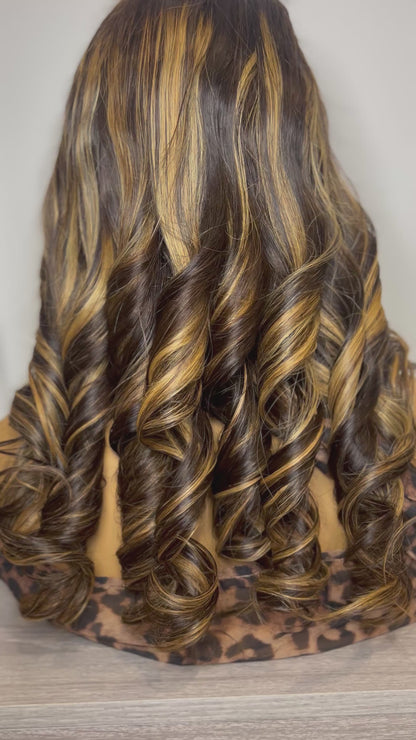 Luxury body wavy highlight frontal wig.HD lace